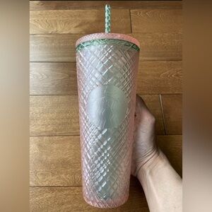 Starbucks 2023 Summer Jeweled Pearl Pink Green Venti 24oz Cold Cup Tumbler